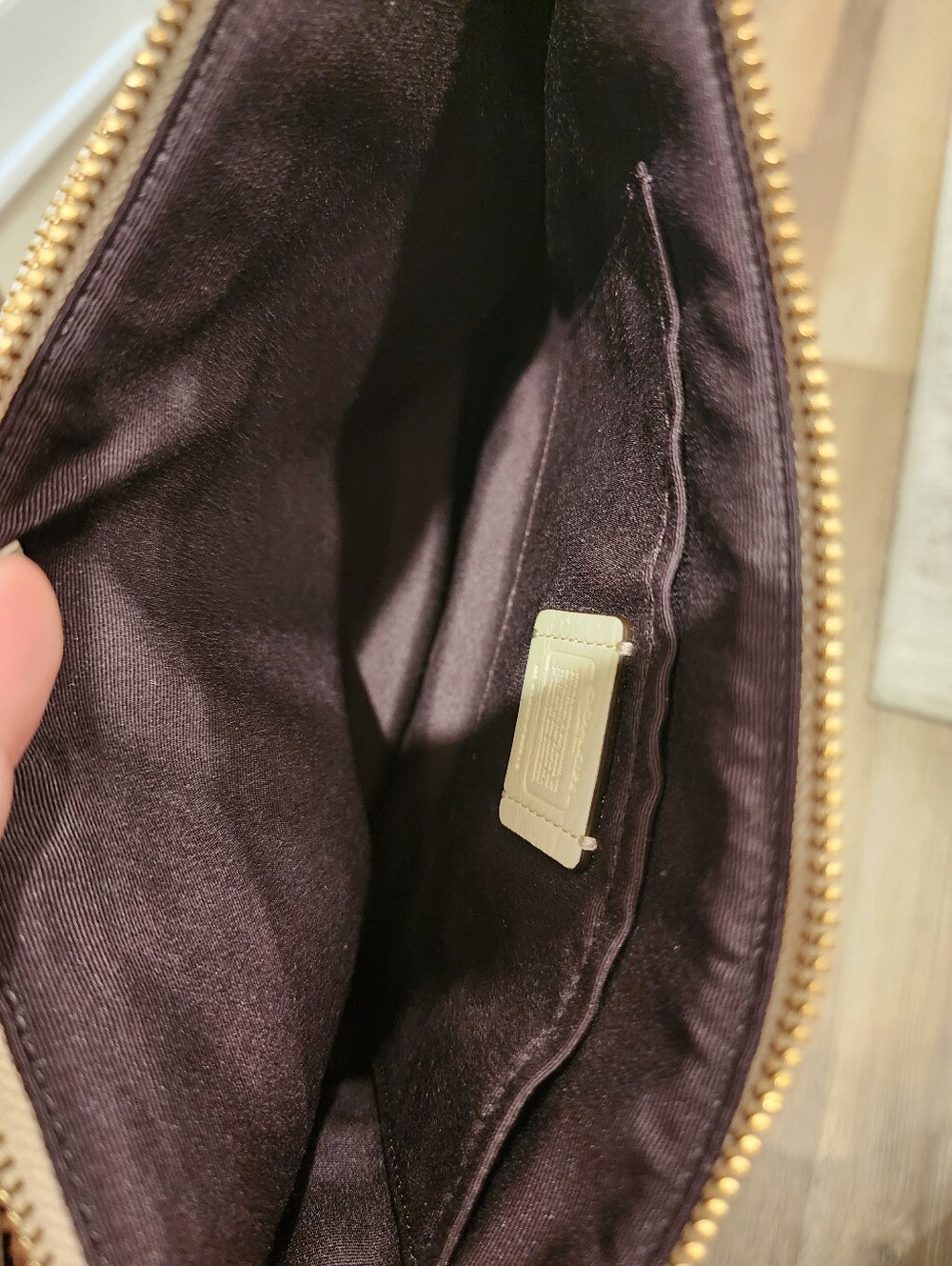 Coach Signature Tan Crossbody Bag with White Trim - Picture 9 of 16